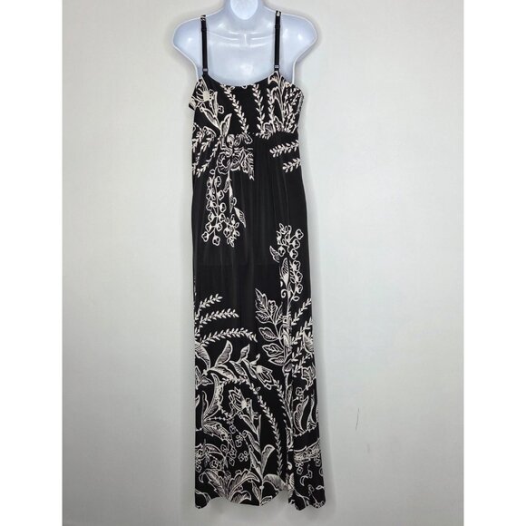 Soma Womens Black Floral Maxi Tank Sundress Size L Stretch Beach Resort Long - Picture 3 of 10